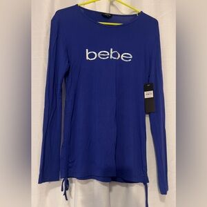 NWT BEBE Royal Blue Logo Long Sleeve Womens Top Large